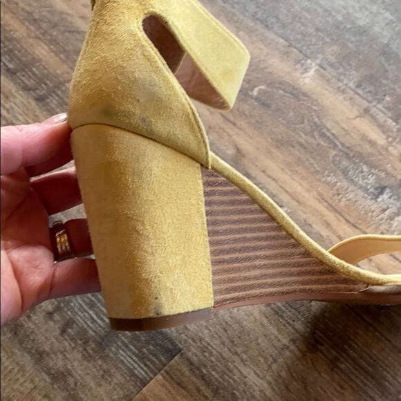 Linea Paolo Elodie Yellow Suede Wedge Sandals Size 6 - Picture 6 of 14